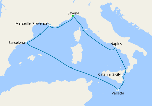 Malta, Sicily, Spain & France from Savona, 28 April 2019 | 7 Nt | Costa ...