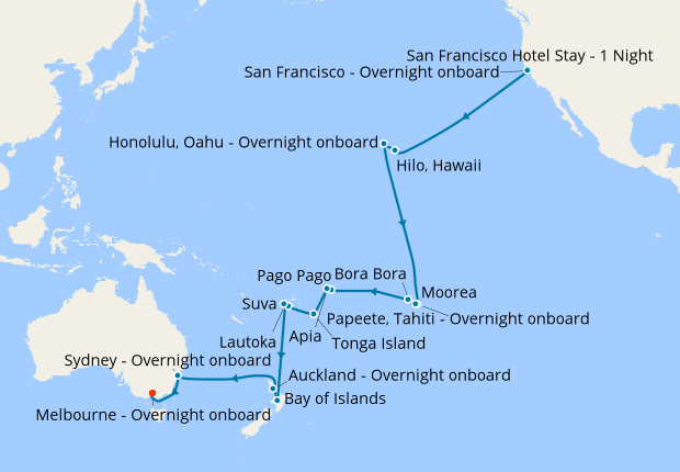 Tahiti And Fiji On Map Hawaii, Tahiti, Fiji, New Zealand & Australia From San Francisco To  Mellbourne, 9 February 2019 | 41 Nt | Msc Magnifica | 09 February 2019 |  Msc Cruises | Iglucruise