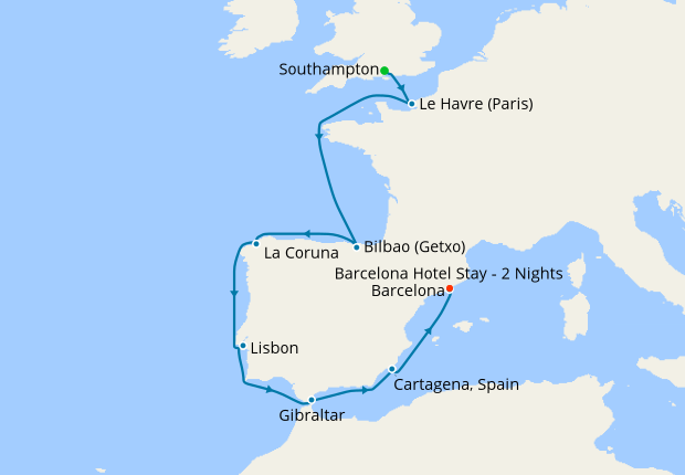 Iberian Peninsula from Southampton with Barcelona Stay, 10 May 2020 ...