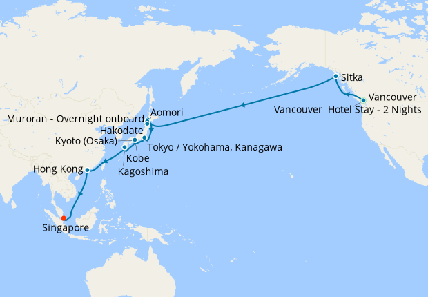 Transpacific from Vancouver to Japan, Hong Kong & Singapore, 2