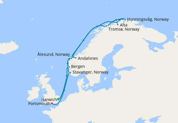 Norway's Land of the Northern Lights from Harwich, Cruise and Maritime ...