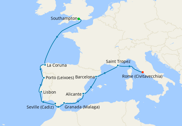 Portugal, Spain, Monaco & Italy from Southampton