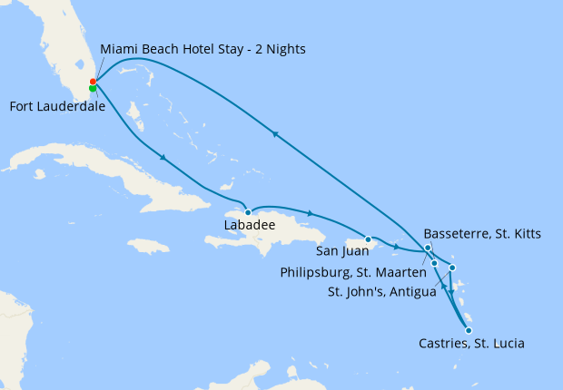 Southern Caribbean from Ft. Lauderdale with Miami Stay, 2 February 2022