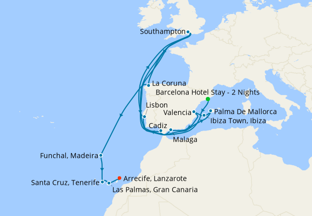 cunard cruises barcelona to singapore