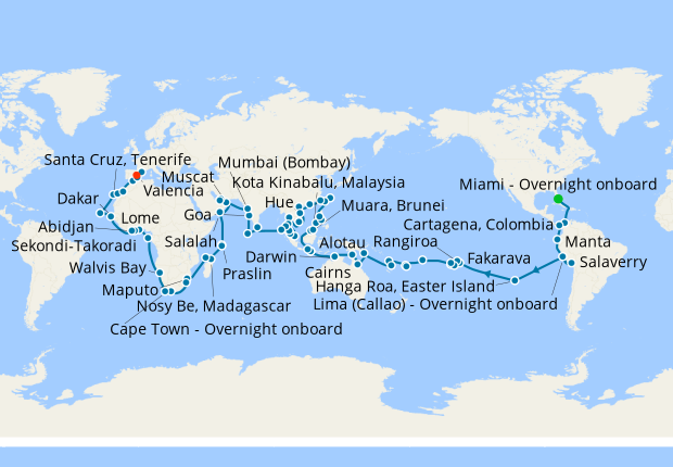 world cruise itinerary