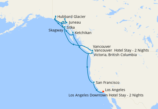 Alaska with Glacier Bay from Vancouver to Los Angeles with Stays