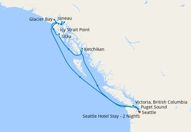 Alaskan Explorer via Glacier Bay from Seattle with Stay