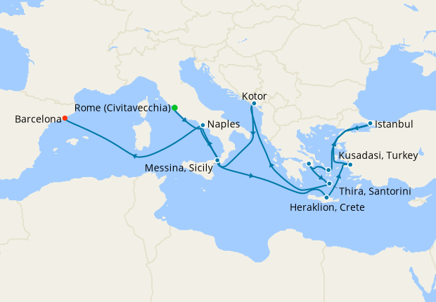 Eastern & Western Mediterranean from Rome