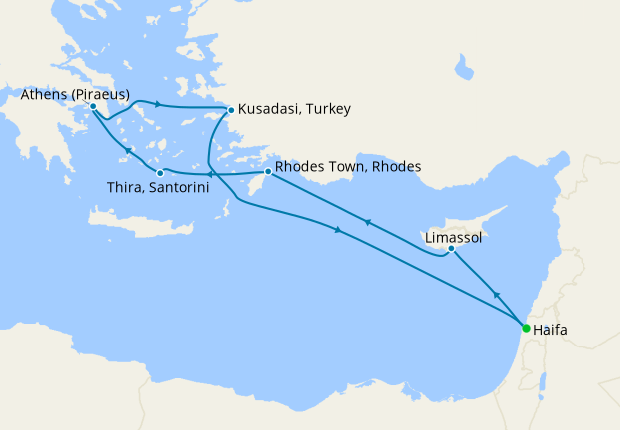 Israel, Cyprus, Greece & Turkey from Haifa