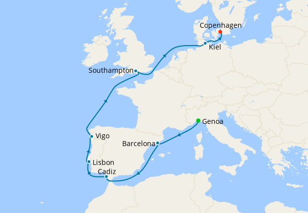 Genoa to Copenhagen