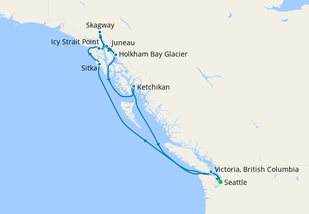 Dawes Glacier, Skagway & Juneau from Seattle