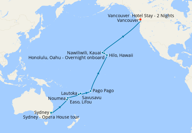 South Pacific Crossing & Hawaii from Sydney to Vancouver with Stays