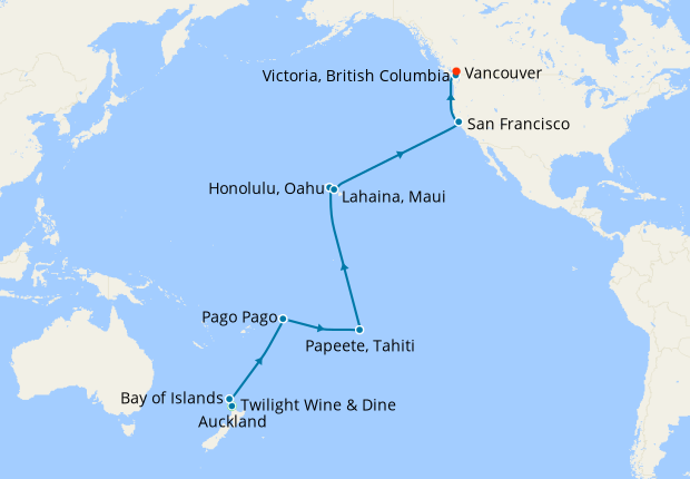 Auckland Stay, Hawaii, Tahiti & Pacific Crossing to Vancouver