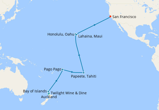 Auckland Stay, Hawaii, Tahiti & Pacific Crossing to San Francisco