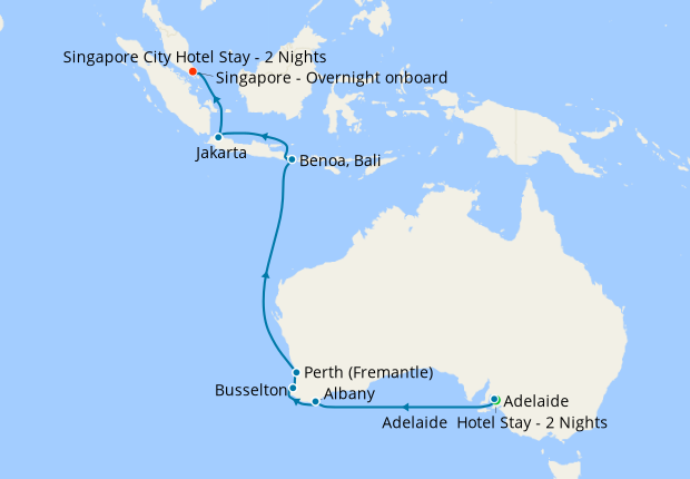 Australia & Indonesia from Adelaide to Singapore with Stays
