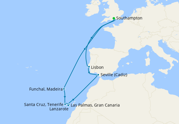 Maiden Voyage to Spain, Portugal & Canary Islands from Southampton