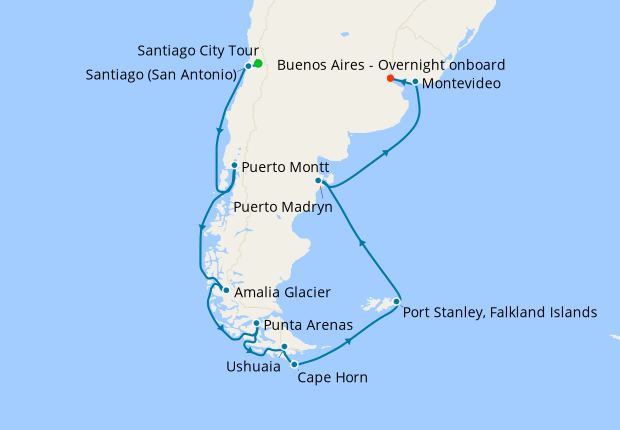 Santiago Stay, Cape Horn & Strait of Magellan to Buenos Aires