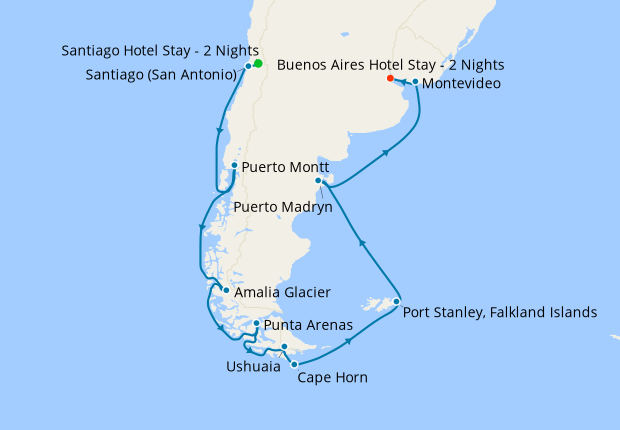 Santiago, Cape Horn & Strait of Magellan to Buenos Aires with Stays