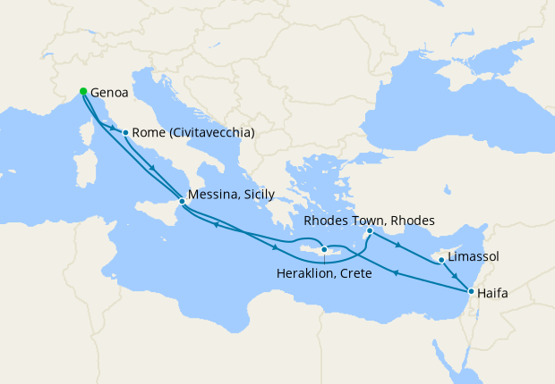 Italy, Cyprus, Israel & Greece from Genoa