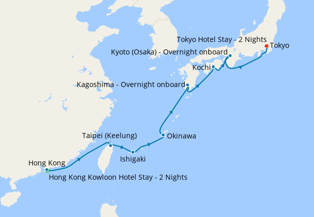 Hong Kong to Tokyo Voyage with Stays