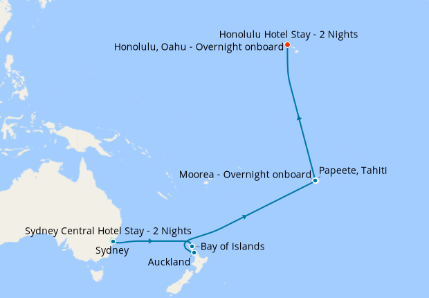 Sydney, New Zealand, Tahiti & French Polynesia to Honolulu with Stays