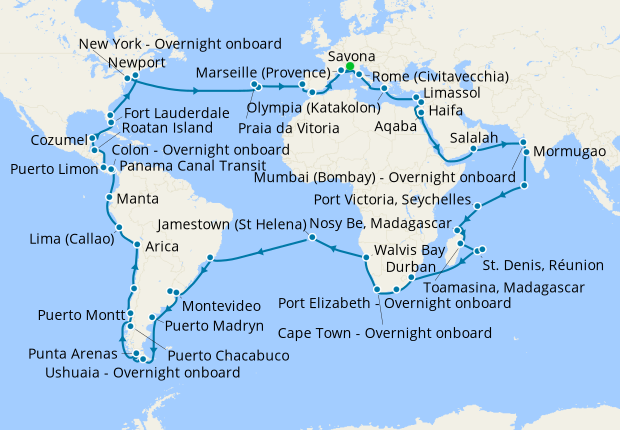 costa cruise ship route