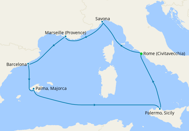 Italy, France, Spain & Balearic Islands from Rome