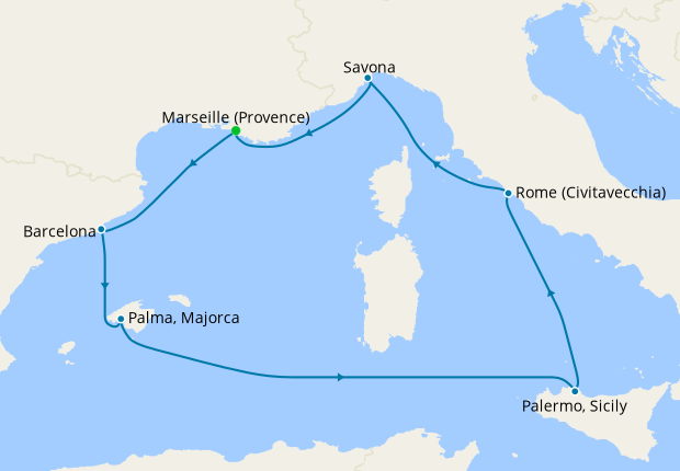 France, Spain, Balearic Islands & Italy from Marseille