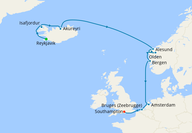 Northern Europe from Reykjavik to Southampton