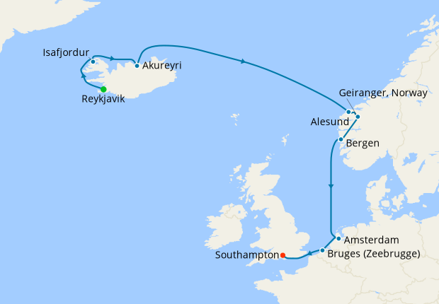 Northern Europe from Reykjavik to Southampton