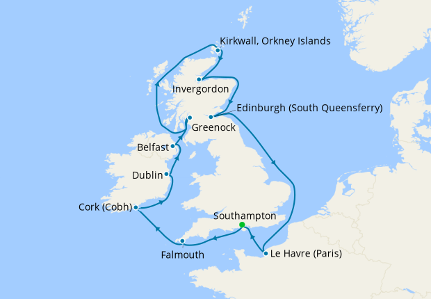 British Isles with Orkney Islands from Southampton, 24 August 2023