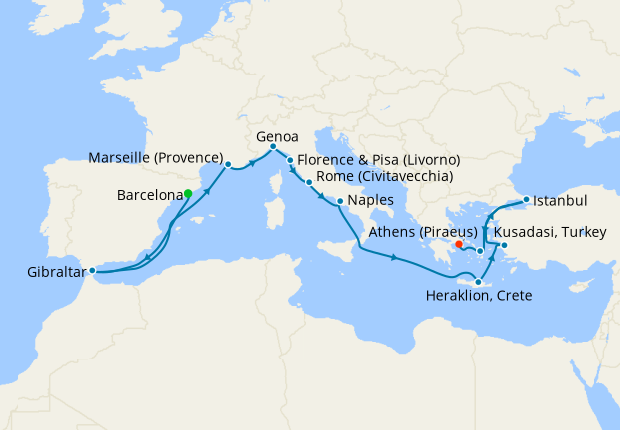 Mediterranean with Greek Isles, France & Turkey from Barcelona ...