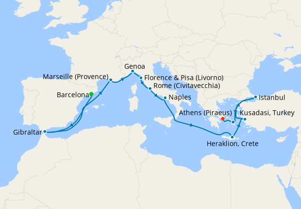Mediterranean with Greek Isles, France & Turkey from Barcelona