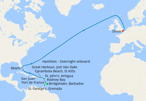 Caribbean & Atlantic Crossing from Bridgetown to Dover (London)