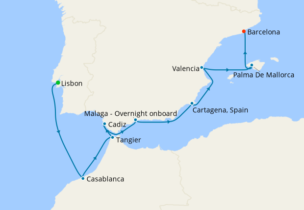 Mediterranean from Lisbon to Barcelona