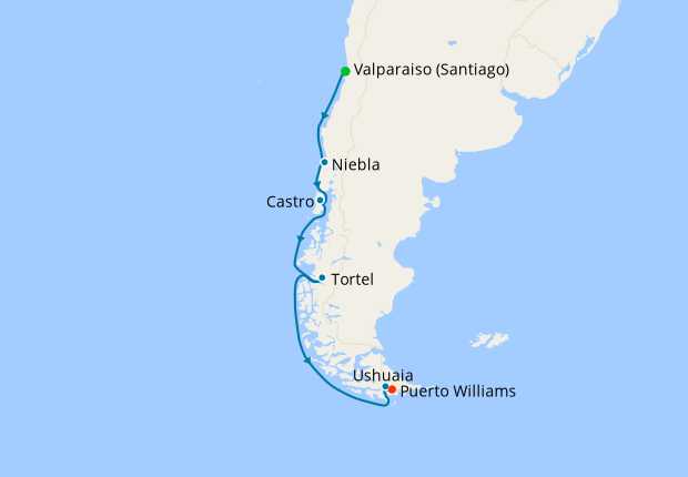 South America from Valparaiso to Puerto Williams