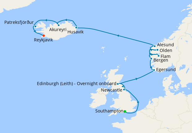 Northern Europe & British Isles from Southampton to Reykjavik