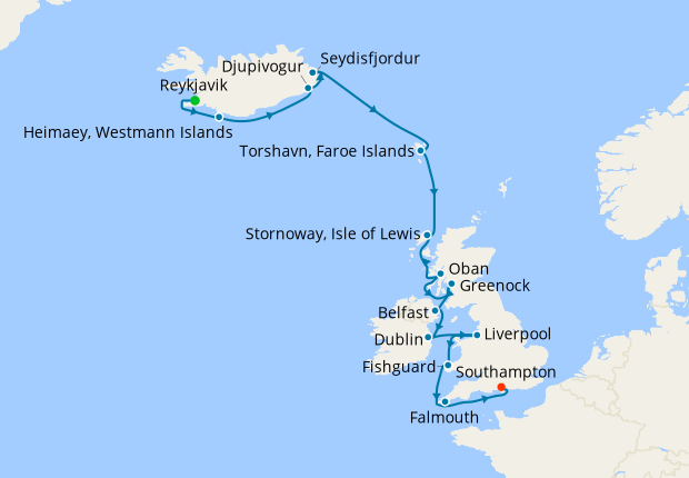 Northern Europe & British Isles from Reykjavik to Southampton