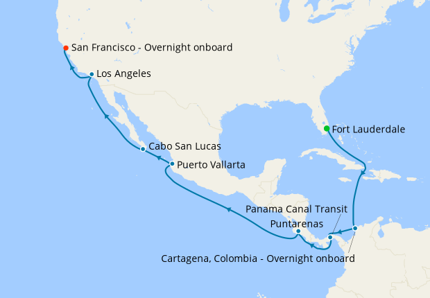 Caribbean & Central America from Fort Lauderdale to San Francisco