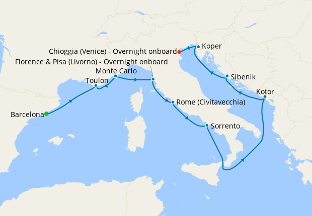 Best of the Med Voyage from Barcelona to Venice
