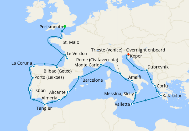 European Vistas & Wonders from Portsmouth to Trieste