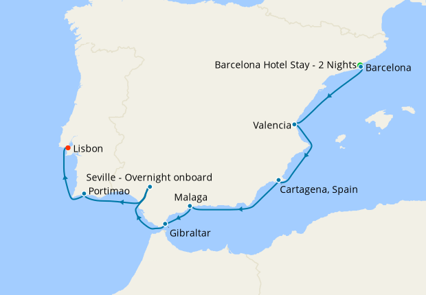 Spain Intensive Voyage from Barcelona with Stay