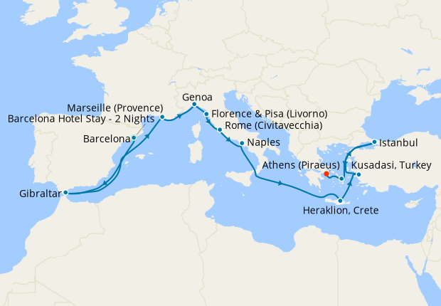Mediterranean with Greek Isles, France & Turkey from Barcelona with Stay