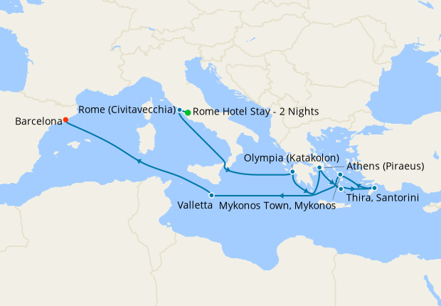 Greek Islands & Malta from Rome with Stay