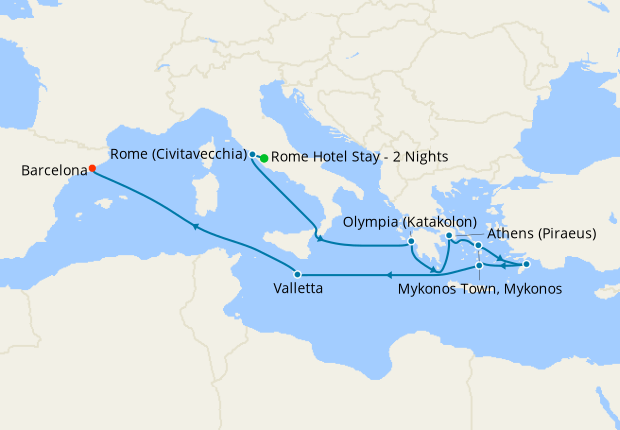 Greek Islands & Malta from Rome with Stay
