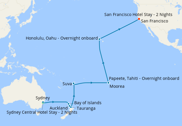 Hawaii, Tahiti & South Pacific Crossing from Sydney to San Francisco with Stays