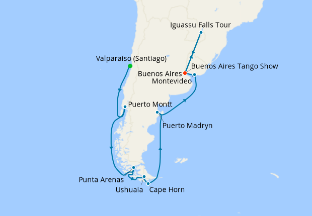 Argentina & the Chilean Fjords - Itinerary - Buenos Aires to Santiago  (Valparaíso)