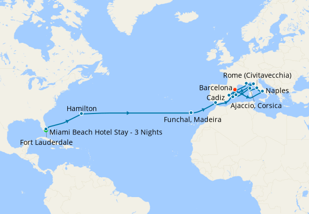 Transatlantic Crossing & Western Mediterranean from Ft. Lauderdale with Miami Stay