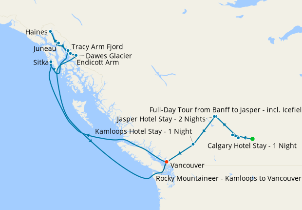 Rocky Mountaineer Explorer Tour & Alaska Multi Glacier Experience from Vancouver