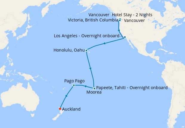 Hawaii, Tahiti & South Pacific Crossing from Vancouver with Stay